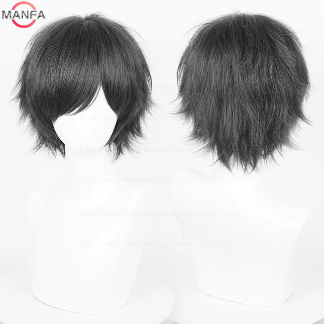 Anime 30cm Short Straight Cosplay Wig Black White Green Brown Purple Blue Gray Red Gold Man Women Heat Resistant Synthetic Hair