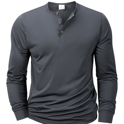 Henley Neck T-Shirt Men Basic Breathable Men's Long Sleeve Tops Tee Shirts Spring Autumn Casual Solid Color Button T Shirts