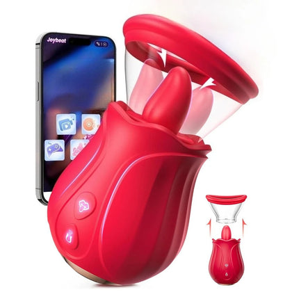 APP Control G Spot Rose Sex Toy 7 Sucking 10 Tongue 360° Licking Vibrating Clit Sucker Vibrators Removable Cup Nipple Clamps