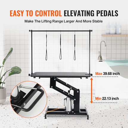 SucceBuy 43" Hydraulic Pet Grooming Table 400LBS Height Adjustable Dog Grooming Station with Arm Anti Slip Tabletop for Pets