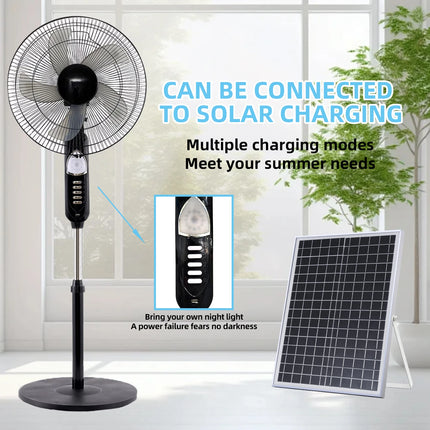 Solar Powered Floor Fan 6 - 12H Runtime3 Speed Adjustable Portable Floor Fan for Home Blackout Emergency USB Port & Night Light