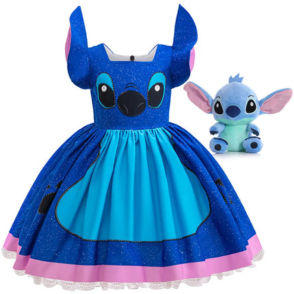 Disney Lilo and Stitch Same Style Girl Cosplay Stitch Halloween Party Dress + Accessories Summer Short-Sleeved Fluffy Cute Dress
