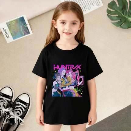 Korean Wave Demon Hunter Fashion Summer Girls Clothing T-shirt Korean Trendy Style 100% Cotton Suitable for Daily Casual Wear