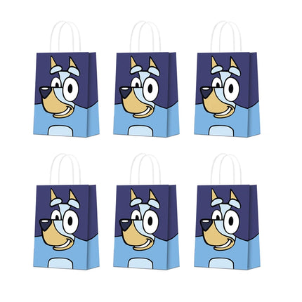 6/12Pcs Bluey Theme Gift Bag Set Bingo Anime Children's Birthday Party Biscuit Candy Packaging Bag Gifts Storage Party Supplies
