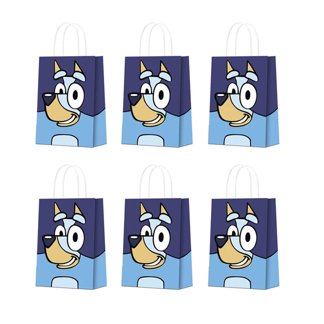 6/12Pcs Bluey Theme Gift Bag Set Bingo Anime Children's Birthday Party Biscuit Candy Packaging Bag Gifts Storage Party Supplies