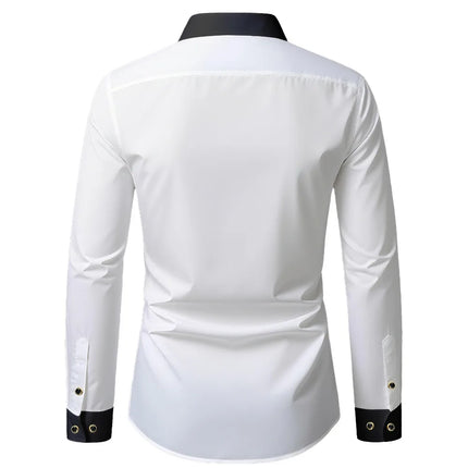 FGKKS Men Shirts Brand Fashion Printed Smart Casual Business Long Sleeve Patchwork Micro Elastic Male Dress White Shirt