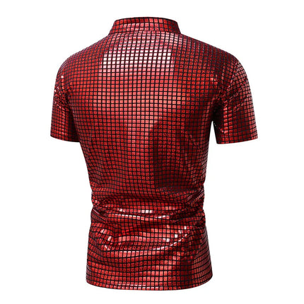 Summer New Men Stand Up Collar Polo Shirt Fashion Homme Daily Casual Lightweight Breathable Small Elastic Checkered Pullover