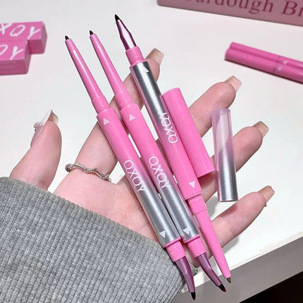Long-lasting Natural 3D Inner Membrane Red Lying Silkworm Eye Liner Pen with Angle Folding Halo Dye Brush Double Head Eyeliner