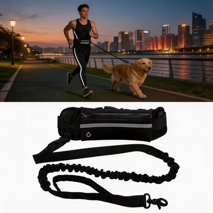 High Visibility Hands-Free Dog Leash Pet Leash Reflective with Waist Bag Retractable Elastic for Running&Walking Pet Supplies HD