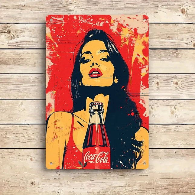 1PC 2D flat vintage Coca Cola girl tin painting American pop art decorative painting bar coffee shop wall pendant home living ro