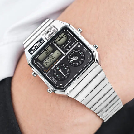 HUMPBUCK DIGITEMP Classic Design Stainless Steel Watches for men with LED Digital Display and Temperature Calendar