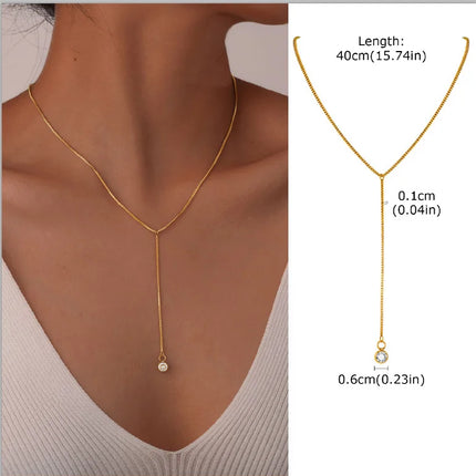 Gold Plated Stainless Steel Lariat Necklace, Dainty Long Layered Necklace for Women Girls, Y-Shaped Drop Pendant