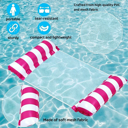 Striped Inflatable Water Hammock Float, Multi-Purpose Mesh Pool Lounger, Foldable Floating Bed, Beach and Summer Water Party Use