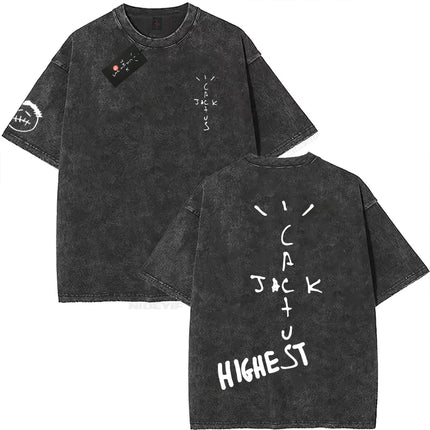 100% Cotton Oversized T Shirt For Men Women HipHop Washed T Shirts cactus jack Short Sleeve Gift Tops look mom i can fly K39