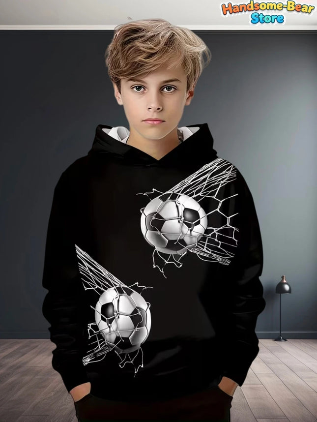 Kids Clothes Boys Hoodies Long Sleeve 3D Football Print Children Spring Fall Clothes Casual Outdoor Active Boys Clothing Tops