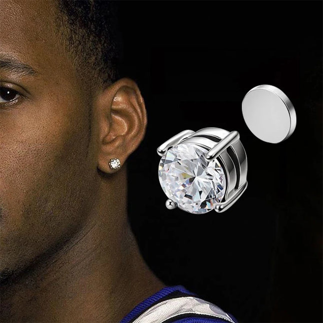 Crystal Strong Magnetic Ear Stud Clip Earrings for Men and Women Punk Round Zircon Magnet Earrings Non Piercing Jewelry