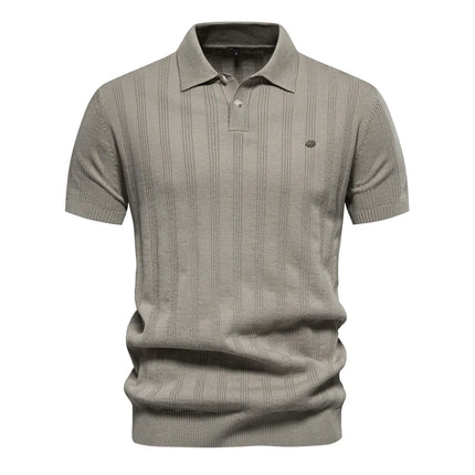 New European size knitted POLO shirts for men, knitted short-sleeved lapel breathable T-shirts.