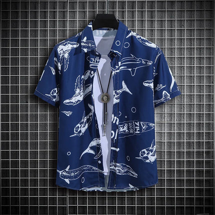 Stripe Men's Shirt Flower 3D Print Shirt Casual Short-sleeved Tops Beach Party Shirts Man Hawaiian Shirt Male Clothes Loose