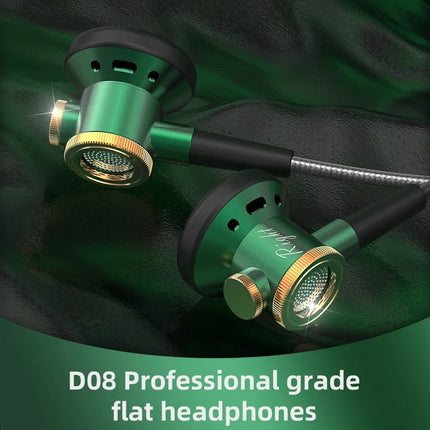 D08 Metal HiFi 3.5mm/Type-C In Ear Headphones Flat Head Earphone With Mic Wired Clear Sound Bass Headsets For Sports Music Gamer
