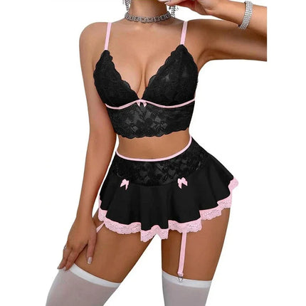 Hot Cosplay Uniform Open Bra Fantasy Miniskirt Nightwear Garter Bra Sets Sexy Costumes Women's Outfit Lingеrie Set Exotic