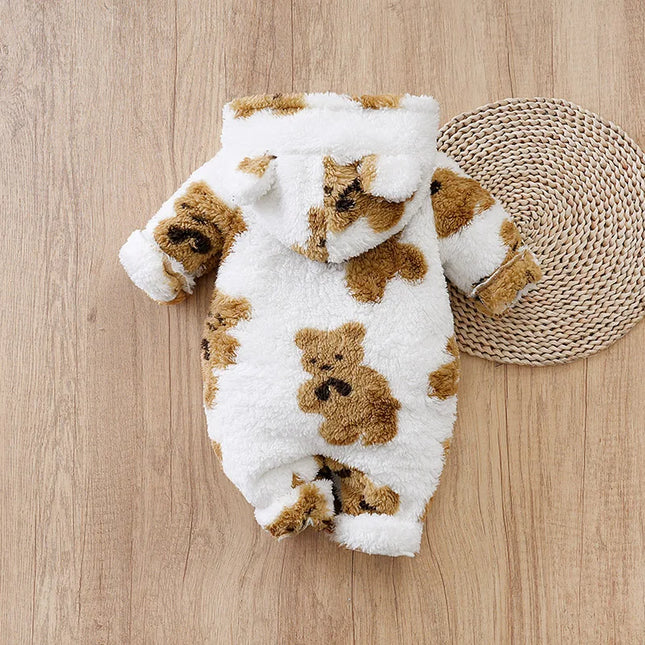 Baby Clothes Cartoon Cute Teddy Bear Plush Comfortable And Soft 0-18M Boys And Girls Autumn And Winter Long Sleeved Baby Jumpsuit