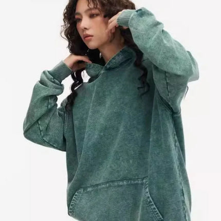 Washed Cotton Hoodie Sweatshirt Loose Wax Dyeing Pure Cotton Long Sleeve Autumn Winter Men Women Casual Fashion Streetwear