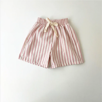 Retro Hemp Cotton Striped Boys' Pants with a Casual and High-end Design Elastic Waist Girls' Clothing Children's Pants