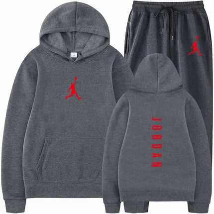 Men's pullovers for autumn and winter, solid-color hoodie + stretch waist jogging pants two-piece set, fashionable outdoor casua