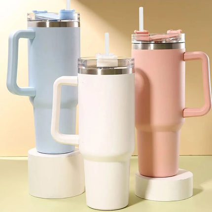 Mug Tumbler 40oz with Straw Handle Coffee Insulated 304 Stainless Steel Car Cup Keeps Cold Beer with Lids Tumbler Thermos Cup