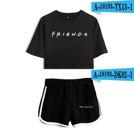 Fashion Youthful Trendy Show I'll Be There for You Short Sleeve Shorts+lovely T-shirts Dew navel Girl suits Two Piece Set