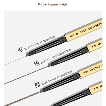 Gold Bar Double Ended Eyebrow Pencil - Ultra Fine 0.5mm Triangle Tip Waterproof & Smudge-proof for 3D Natural Brows