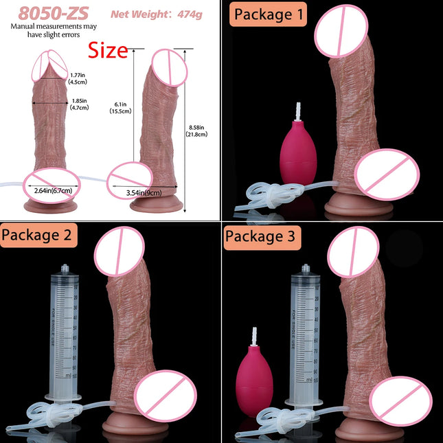 SXXY 8 Styles Double Layer Soft Silicone Squirt Dildo Strong Suction Cup Realistic Ejaculating Butt Plug Anal Plug Sex Toy