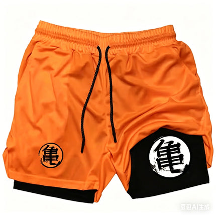 2026 Summer Goku Anime Running Shorts Men Fitness Gym Training 2 in 1 Sports Shorts Quick Dry Workout Jogging Double Deck Shorts
