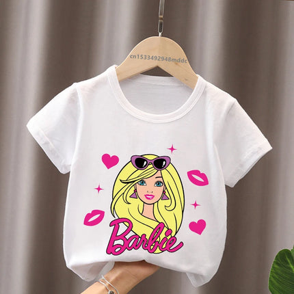 Hot Sale Barbie Princess Print Cartoon Kids T-Shirts Kawaii Girls Clothes Baby Boys Short Sleeve T shirt Summer Children Tops