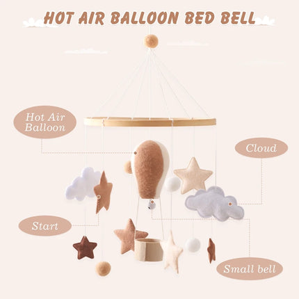 Hot Air Balloon Baby Rattle Toys Wooden Mobile Musical Bed Bell Hanging Toy 0-12 Month Newborn Infant Crib Gift Holder Brackets