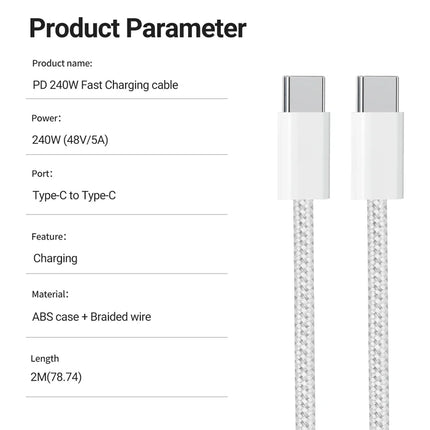 240W USB C to C Charger Cable Type C Fast Charging Braided PD Cable for lPhone 15 16 17E 17 Max lPad Air MacBook Pro ASUS DELL