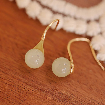 PANJBJ 925 Sterling Silver Jade Drop Earring for Women Zircon Round  Classic Grace Ethnic Jewelry Anniversary Gift Dropshipping