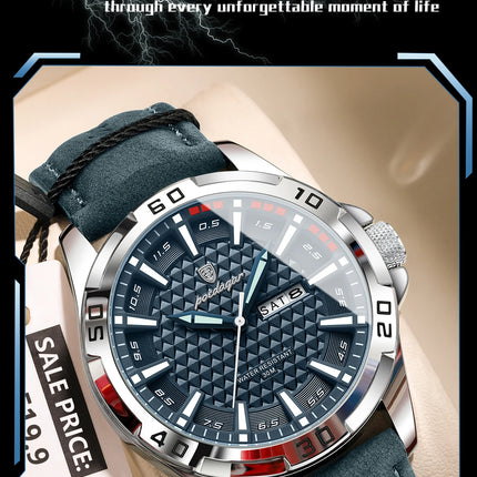 POEDAGAR Original Men's Wristwatch Top Luxury Waterproof Luminous Date Week Watch For Men Quartz Sport Leather Men's Watches Reloj