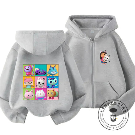 Boys Girls Gabbys Dollhouse Zipper Hoodie 3-14Y Autumn And Winter Cute Kawaii Cartoon Hot Street Warm Casual Kids