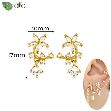 925 Silver Needle Fashion Heart Gold Color Stud Earrings for Women Exquisite Zircon Small Earrings Luxury Ear Piercing Jewelry