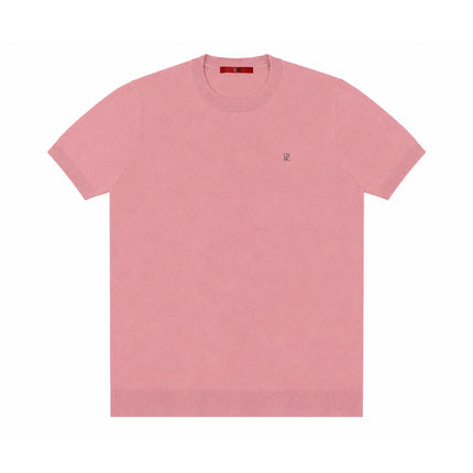 CH Embroidered Solid Color Short Sleeve Knit T Shirt Men Crew Neck Regular Fit All Match Soft Touch Casual Daily Tops