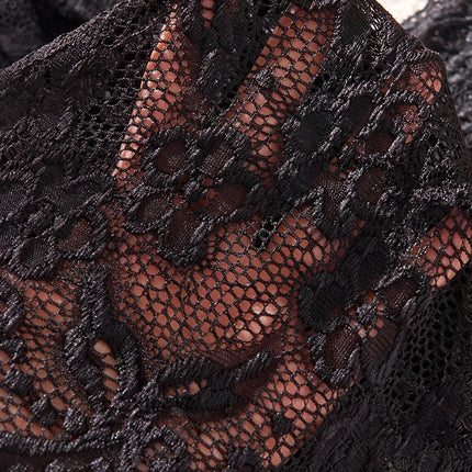 Black Sexy Deep V Bodysuit One-piece Plus-size Womens Clothing Summer Romantic Date Pajamas Transparent Lace Crotchless Lingerie