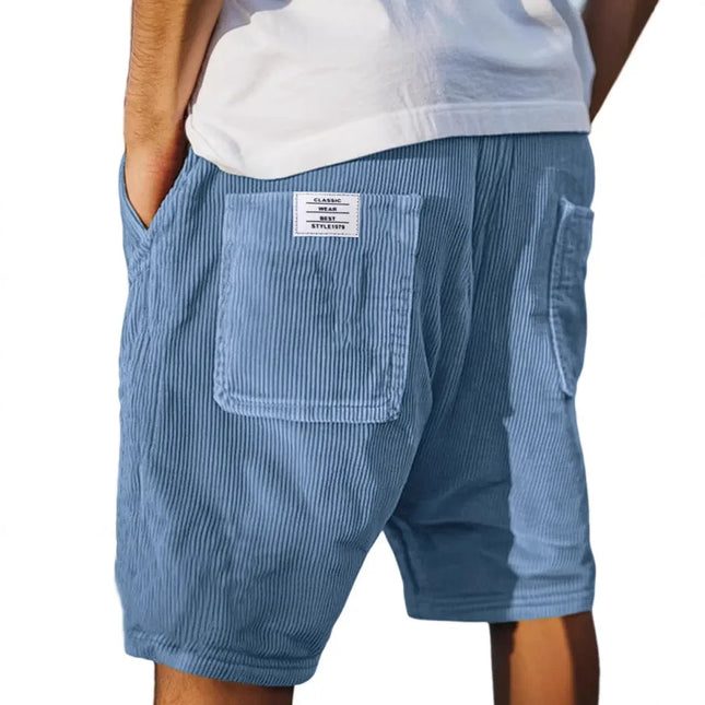 2025 Summer New Solid-Color Lace-Up Sport Pants, Corduroy Fashion Shorts, Men's Casual Sport Shorts with Label Letters