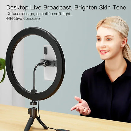 Christma Gift 10 Inch Dimmable LED Selfie Ring Light with Stand Tripod Lamp Photography Ringlight Phone