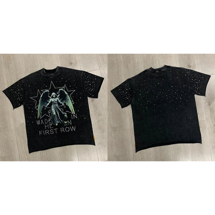 2026 New Style Cotton T-Shirt Short Sleeve Full-Printed Digital Print Men Women Couple Street Hip Hop Hooded Top