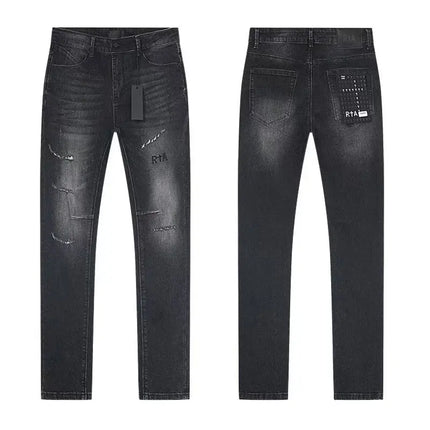 2026 RTA Men's Slim Fit Jeans Collection Distressed Ripped Paint Splatter Studded Patch Vintage Washed Streetwear Fashion Pants