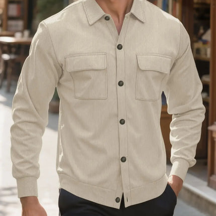 New 2025 Men's Casual Fashionable Long Sleeve Corduroy Shirt Cardigan Summer Season Neutral Minimalist Style Origin China