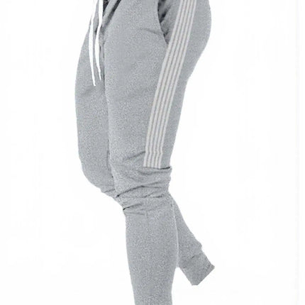 Male Athletic Jogger Pants Side 3 Stripes Design Slim Tapered Sweatpants Elastic Waist Running Gym Casual Street Trousers