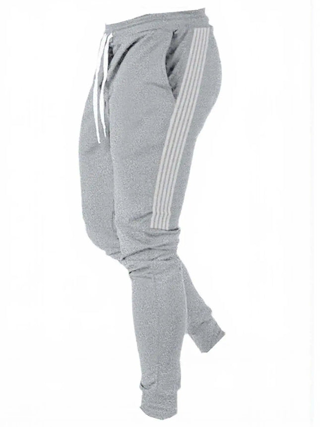 Male Athletic Jogger Pants Side 3 Stripes Design Slim Tapered Sweatpants Elastic Waist Running Gym Casual Street Trousers