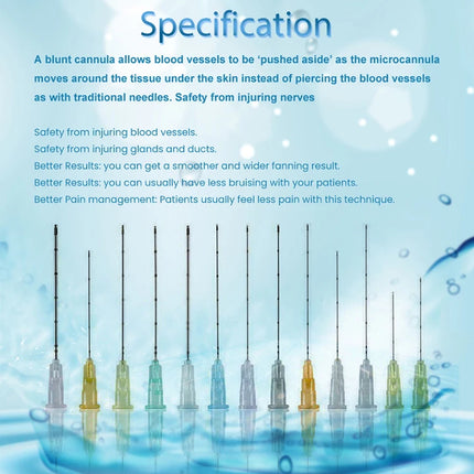 A Box of 50pcs Micro Tip Blunt Cannula for Lip/Nose Filler 22G 50mm 25G 50mm 27G 38mm Disposable Stainless Steel Blunt Needles